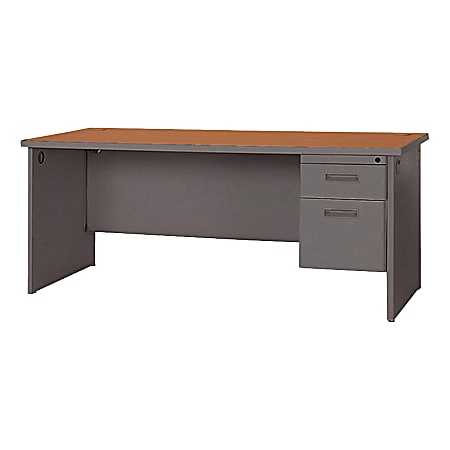 Lorell® 67000 Series Single-Pedestal Desk, 29"H x 66"W x 30"D, Cherry/Charcoal