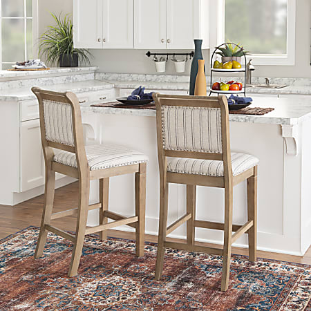 Linon Brewster Counter Stool Grey WashNatural Stripe Office Depot