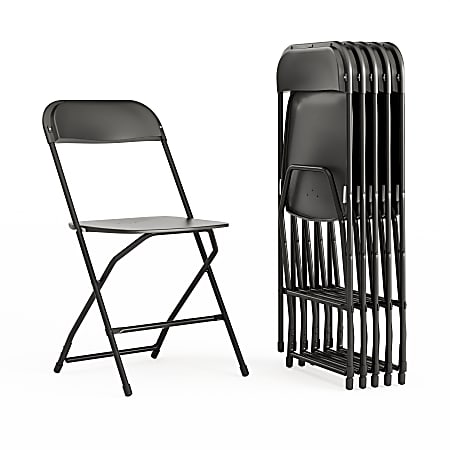 Flash Furniture Hercules Series Plastic Folding Chairs, Black, Set Of 6 Chairs