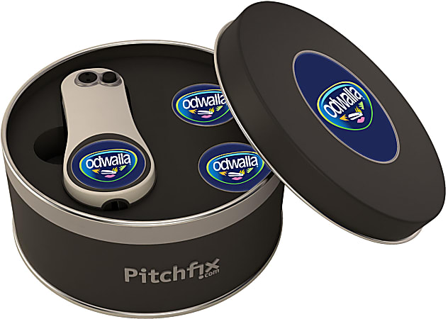 Custom Pitchfix Fusion 2-1/2" Tin With 2 Ball Markers, 4-1/2" x 4-1/2", Black/White