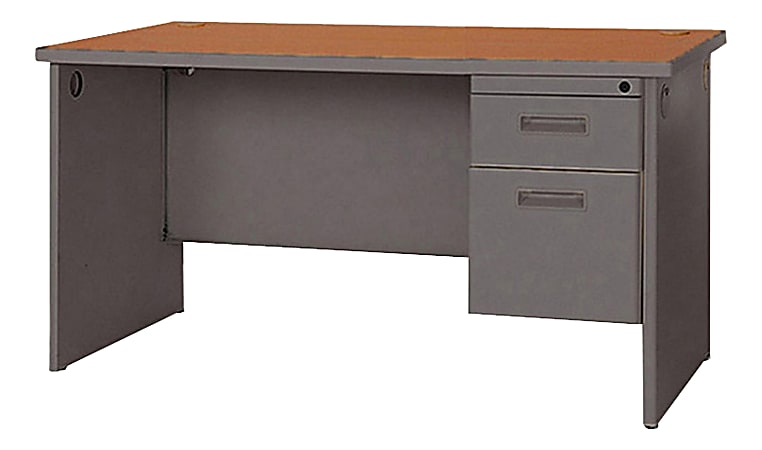 Lorell® 67000 Series Single-Pedestal Desk, 29"H x 48"W x 30"D, Cherry/Charcoal