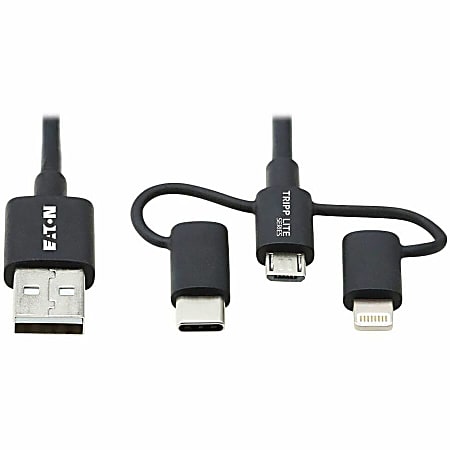 Tripp Lite USB-A to Lightning, USB Micro-B and USB-C Sync/Charge Cable, Black, 6 ft. - First End: 1x Type A Male USB - M101006LMCBK