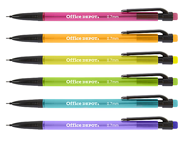 Office DepotÂ® Brand Mechanical Pencils, HB, 0.7mm, Assorted Barrel Colors,  Pack Of 6