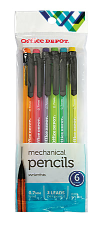 Office DepotÂ® Brand Mechanical Pencils, HB, 0.7mm, Assorted Barrel Colors,  Pack Of 6