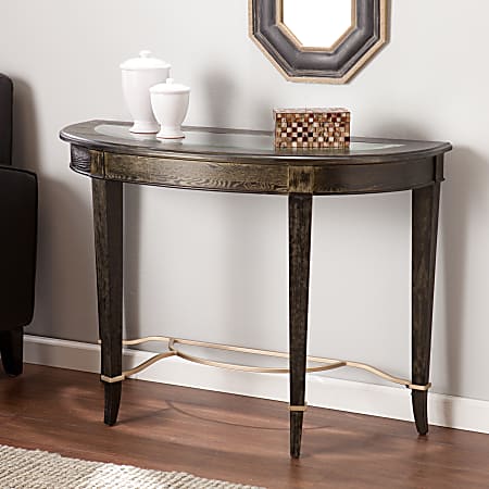 Southern Enterprises Cheswick Console Table, Crescent, Clear/Gold-Washed Black