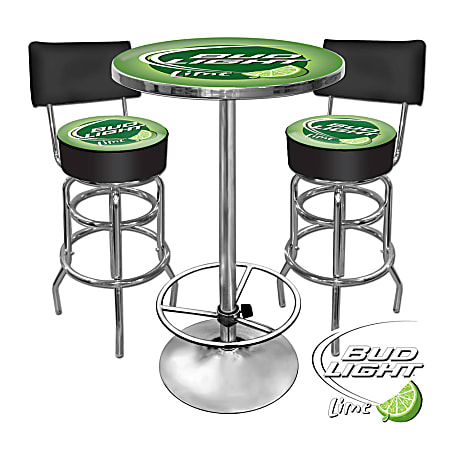 Trademark Global Ultimate Game Room Bud Light Lime Pub Table With 2 Bar Stools, Green/Chrome