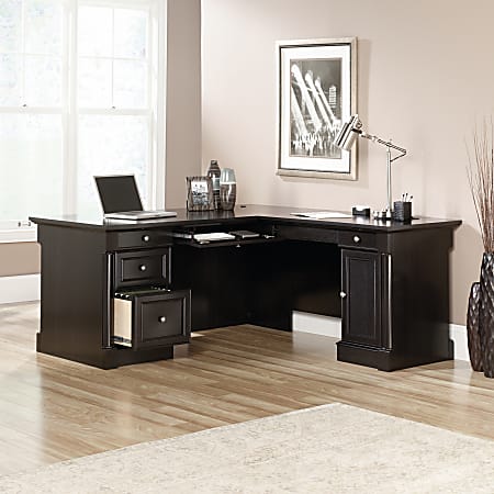 Sauder® Palladia 66"W L-Shaped Corner Desk, Wind Oak