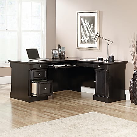 Sauder&reg; Palladia 66"W L-Shaped Corner Desk, Wind Oak