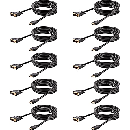 StarTech.com 6ft (1.8m) HDMI to DVI Cable, DVI-D to HDMI Display Cable (1920x1200p), 10 Pack, Black, HDMI to DV - HDMIDVIMM610PK