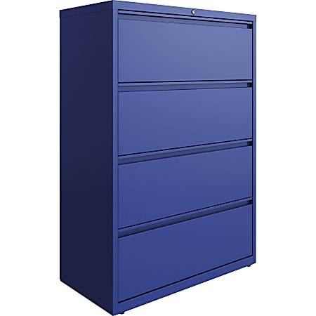 Lorell 36"W Lateral 4-Drawer File Cabinet, Metal, Blue