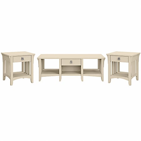 Bush® Furniture Salinas Coffee Table With 2 End Tables, Antique White, Standard Delivery