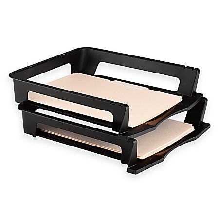 Brenton Studio™ Stacking Desk Trays, 2 1/2"H x 12"W x 12"D, Black, Pack Of 2