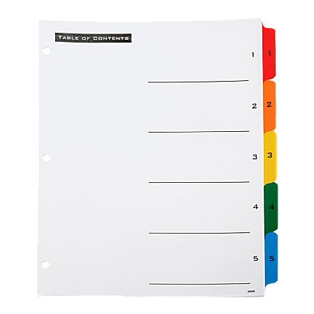 SKILCRAFT® Numerical Index Divider Sheets, Letter, Assorted Colors, Set of 5