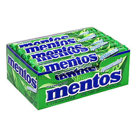 Mentos Chewy Mint Spearmint Candy, 1.32 Oz, Pack Of 15 Boxes