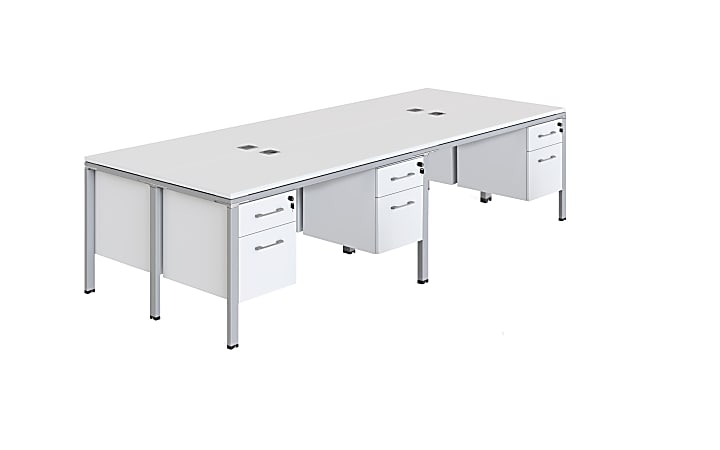 Boss Office Products Simple Systems Workstation Quad Desks With 4 Pedestals, 24”H x 66”W x 29-1/2”D, White
