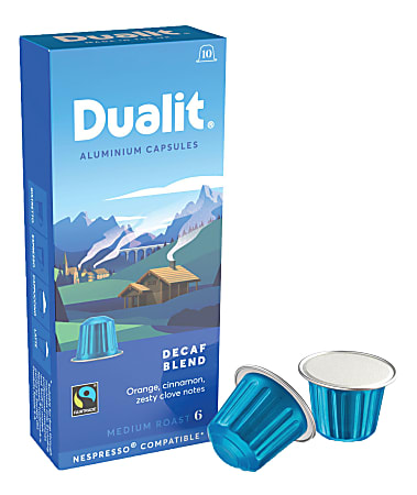 Dualit And Nespresso® Compatible Aluminum Coffee NX Freshpacks, Decaffeinated Espresso, Carton Of 100