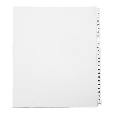 SKILCRAFT® Index Divider Sheets With Numerical Tabs, 26-50, Letter Size, Clear, Set Of 25 (AbilityOne 7530-01-407-2248)