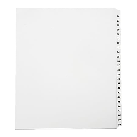 SKILCRAFT® Index Divider Sheets With Numerical Tabs, 26-50,
