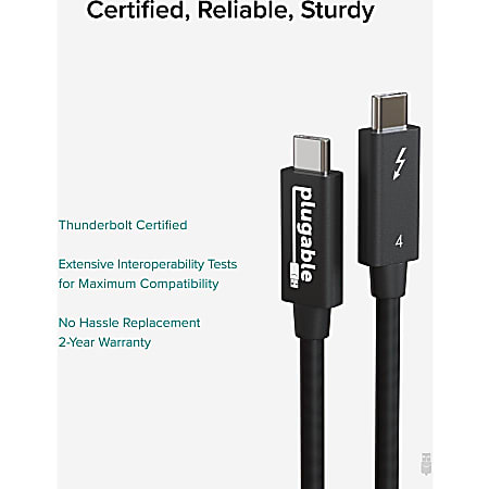 Plugable Thunderbolt 4 Cable Thunderbolt Certified 2M6.6ft 100W Charging  Single 8K or Dual 4K Displays 40Gbps Data Transfer Driverless - Office Depot