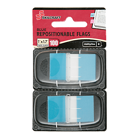 SKILCRAFT® Self-Stick Rectangular Flags, 1" x 1 3/4", Blue, 50 Flags Per Dispenser, Pack Of 2 (AbilityOne 7510-01-621-1307)