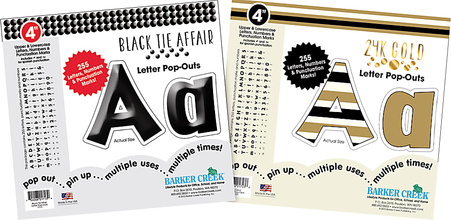 Barker Creek Letter And Number Pop-Outs, 4", 2 Designs, Classic Gold, Set Of 510 Pop-Outs