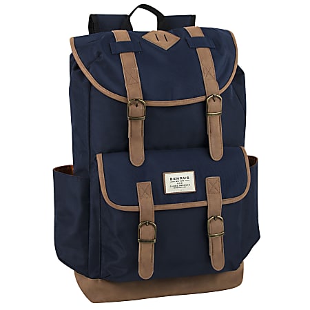 Trailmaker Buckled Backpack With 17" Laptop Pocket, Navy/Brown