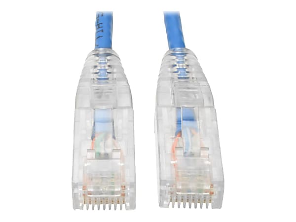 Tripp Lite Cat6 UTP Patch Cable (RJ45) - M/M, Gigabit, Snagless, Molded, Slim, Blue, 15 ft. - First End: 1 x RJ-45 Male Network - Second End: 1 x RJ-45 Male Network - 1 Gbit/s - Patch Cable - Gold Plated Connector - 28 AWG - Blue