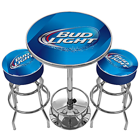 Trademark Global Ultimate Game Room Bud Light Pub Table With 2 Bar Stools, Blue/Chrome