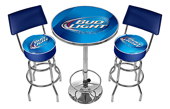 Trademark Global Ultimate Game Room Bud Light Pub Table With 2 Bar Stools, Blue/Chrome
