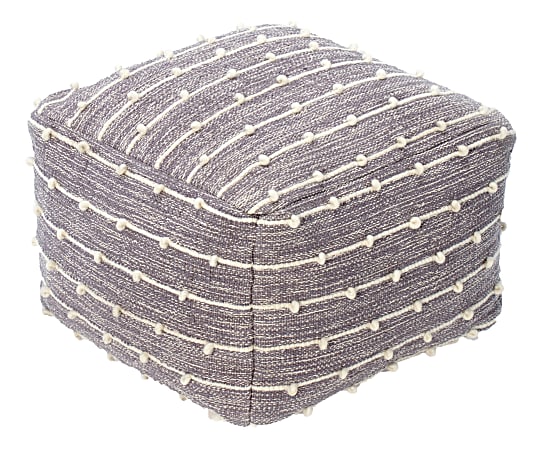 Anji Mountain Georgette Pouf Ottoman, Gray/Ivory