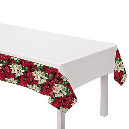 Amscan Christmas Poinsettia Plastic Table Covers, 54" x 84", Red, Pack Of 6 Table Covers