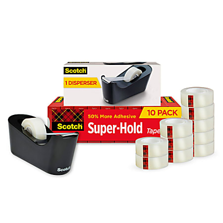 Scotch® Super-Hold Tape, With C18 Desktop Dispenser, 3/4" x 1,000", Clear, Pack Of 10 Rolls