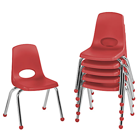 Factory Direct Partners 14" Stacking Chairs With Ball Glides, Red, Pack Of 6 Chairs