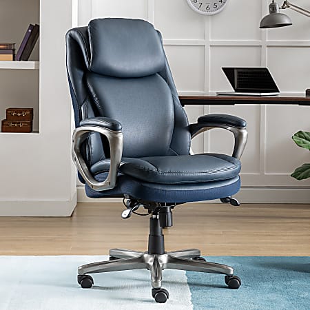 Serta® Smart Layers™ Arlington AIR™ Ergonomic Bonded Leather High-Back Executive Chair, Navy/Silver