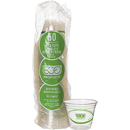 Eco-Products GreenStripe Cold Cups - 9 fl oz - 500 / Carton - Clear, Green - Polylactic Acid (PLA), Paper - Cold Drink