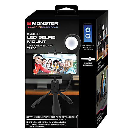 Monster 2-In-1 LED Plastic Selfie Handheld/Tripod Mount For Smartphones, Black