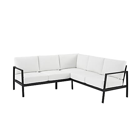 Linon Abilene Aluminum Outdoor Sectional Sofa, 31-1/4”H x 77-1/2”W x 78-1/2”D, White/Black