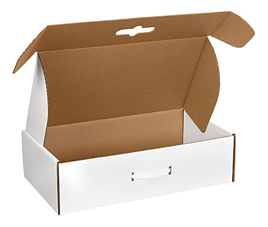 Partners Brand Corrugated Carrying Cases, 18 1/4" x 11 3/8" x 4 1/2", White, Bundle of 10