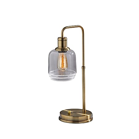 Adesso® Simplee Barnett Cylinder Table Lamp with USB Port, 20-1/2"H, Clear Shade/Antique Brass Base