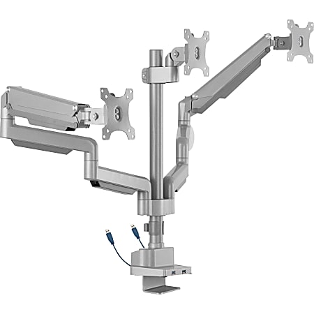 Lorell Triple Monitor Arm Mount With Post And USB 3.0 Ports, Metallic Gray