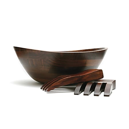 Lipper Wavy Rim Bowl With Salad Hands, 12-1/2”L x 12”W x 5”H, Matte Cherry, Set Of 3 Pieces
