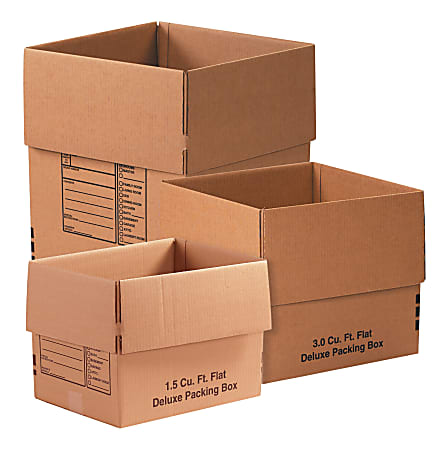 Partners Brand  Corrugated Deluxe Moving Boxes, Combination Pack #1, Kraft, Pack Of 15