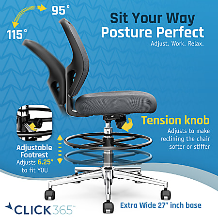 Click365 Perch Mesh Drafting Chair With Back Dark Gray Office Depot