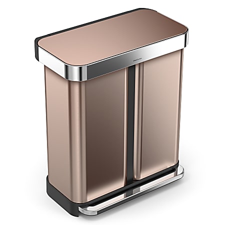 simplehuman Dual Compartment Rectangular Stainless Steel Step Trash Can  With Liner Pocket 15.3 Gallons 25 1316 H x 22 W x 14 14 D Rose Gold -  Office Depot