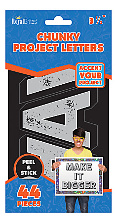 Royal Brites Chunky Peel & Stick Project Letters, 3-1/2", Distressed Gray, Pack Of 44 Letters