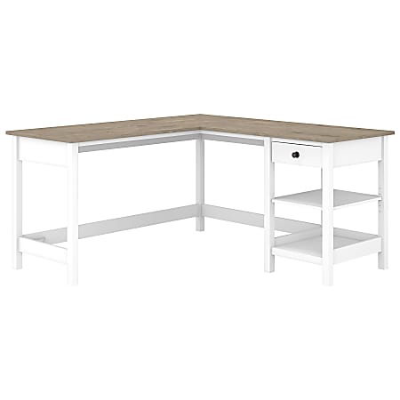 Bush Business Furniture Mayfield 60"W L-Shaped Corner Desk With Storage, Pure White/Shiplap Gray, Standard Delivery