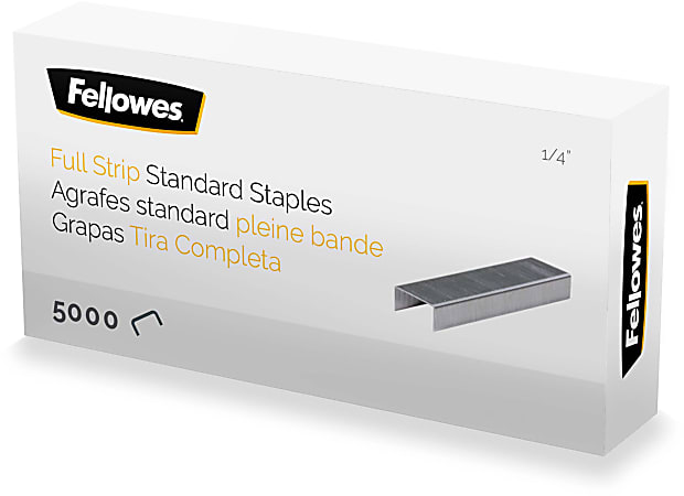 Fellowes® Standard Full-Strip Staples, 1/4", 5,000 Staples Per Pack, Box Of 5 Packs
