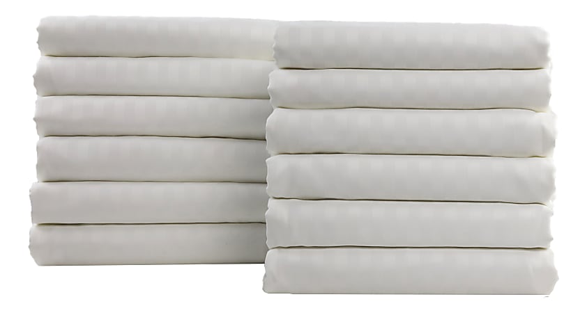 1888 Mills Lotus Satin Stripe Queen Flat Sheets, 96” x 120”, White, Pack Of 12 Sheets