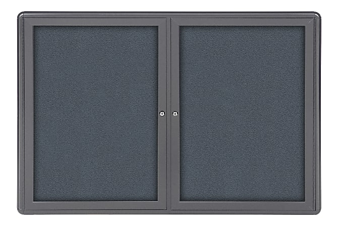 Ghent Ovation 2-Door Bulletin Board, Fabric, 34" x 47", Gray, Gray Aluminum Frame