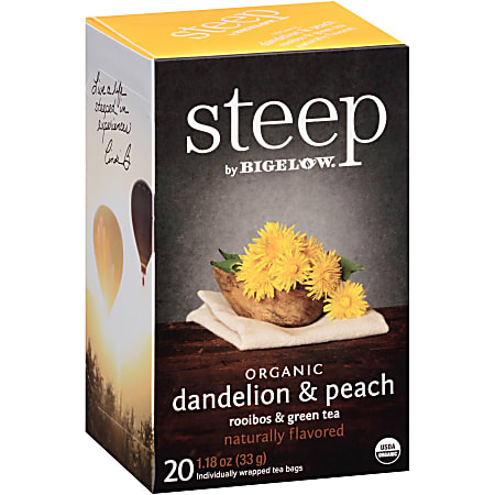 Steep by Bigelow&reg; Organic Dandelion &amp; Peach Rooibos &amp; Green Tea Herbal Tea, Green Tea Bag - 20/Pack - 17715